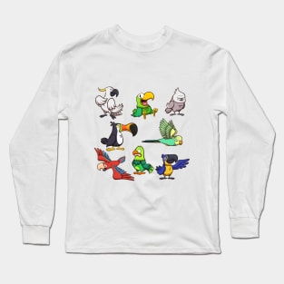 Cartoon Tropical Birds Long Sleeve T-Shirt